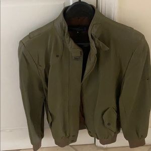 Olive green bomber style real leather jacket
